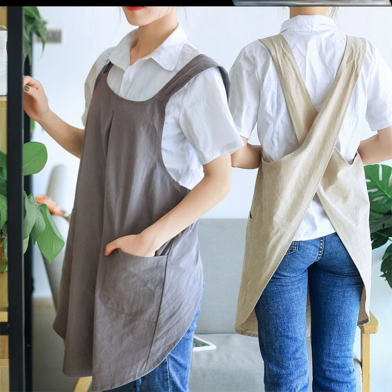 原免系带纯棉全棉布交叉带100围裙无袖