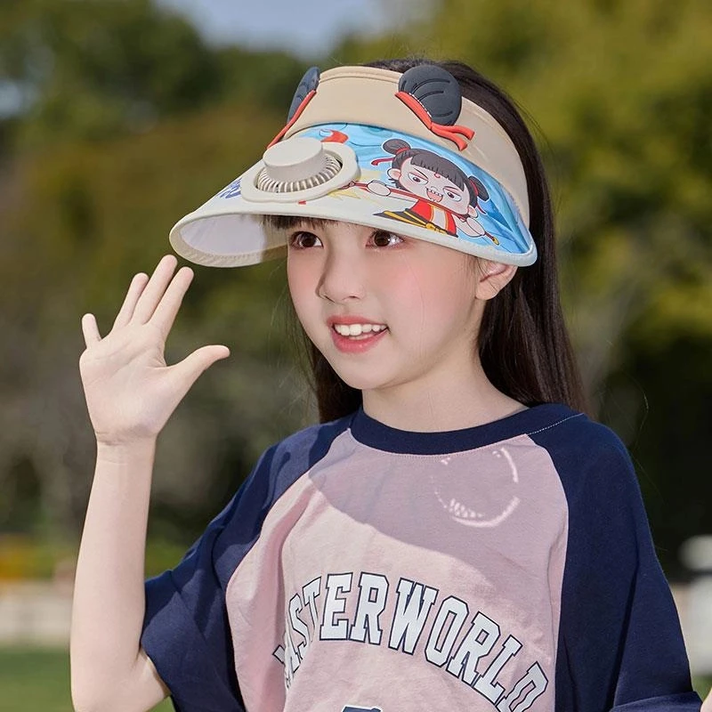 儿童哪吒风扇空顶防晒帽子宝宝夏季2025新款男孩女童遮阳帽太阳帽