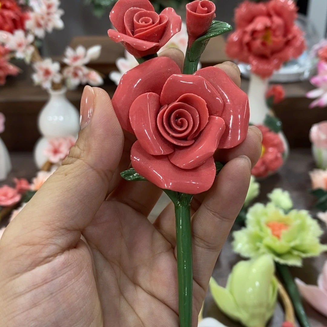 摆件陶瓷手工花摆件