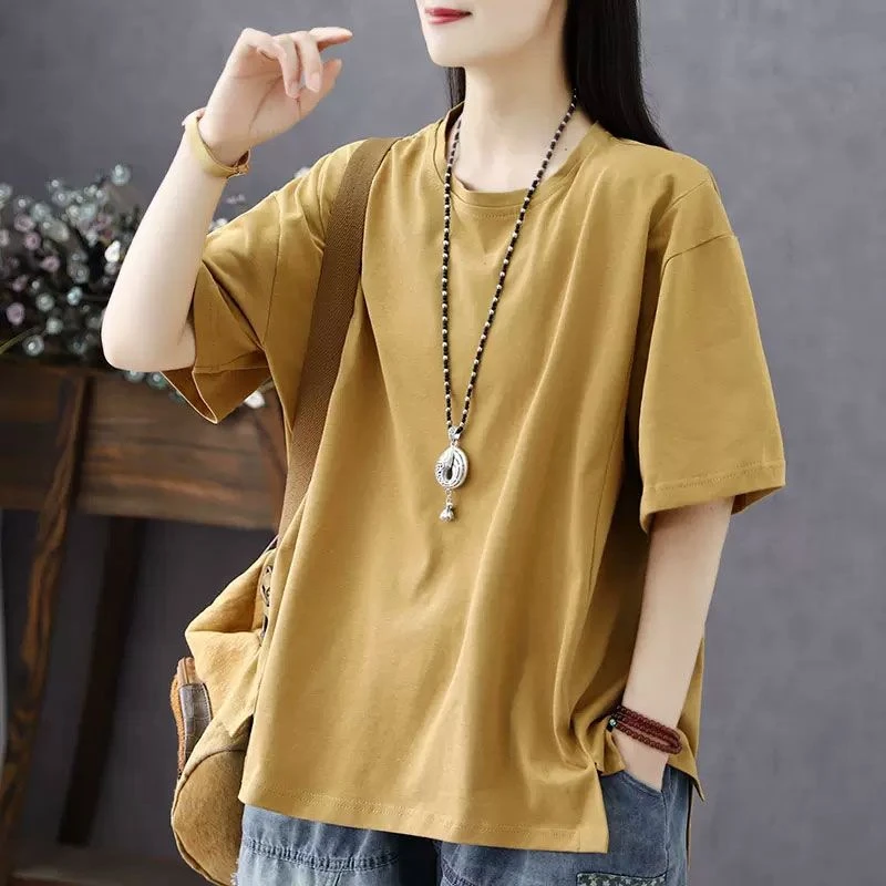 夏季短袖t恤女夏装大码遮肚子宽松显瘦多巴胺色彩体恤上衣百搭潮