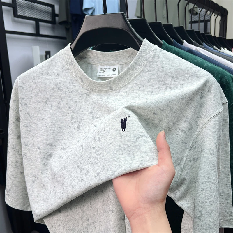 男士夏季高端蜡染时尚轻薄T恤凉感透气弹力亲肤短袖速干短袖男t恤