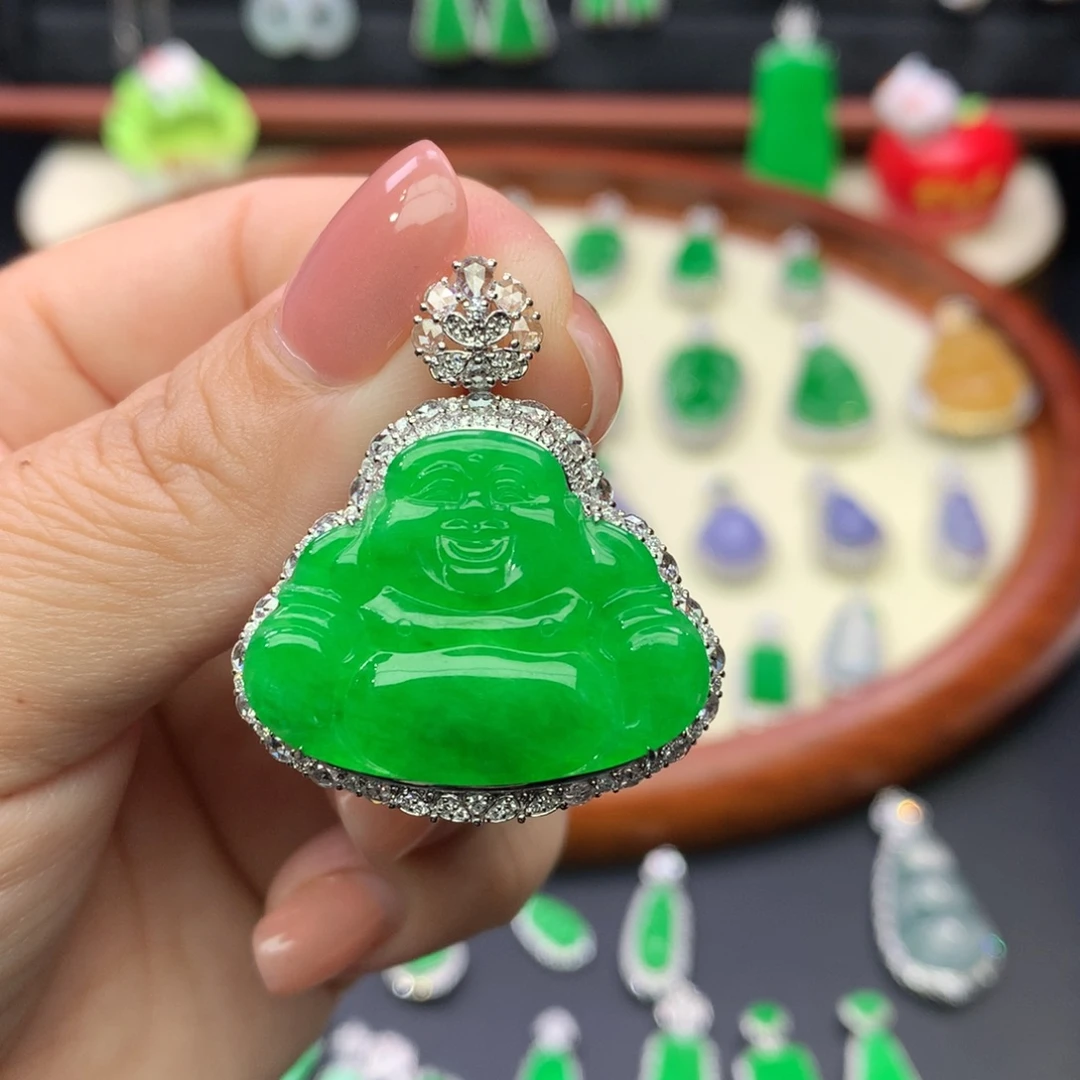 翡翠18K金镶嵌吊坠(不含链)