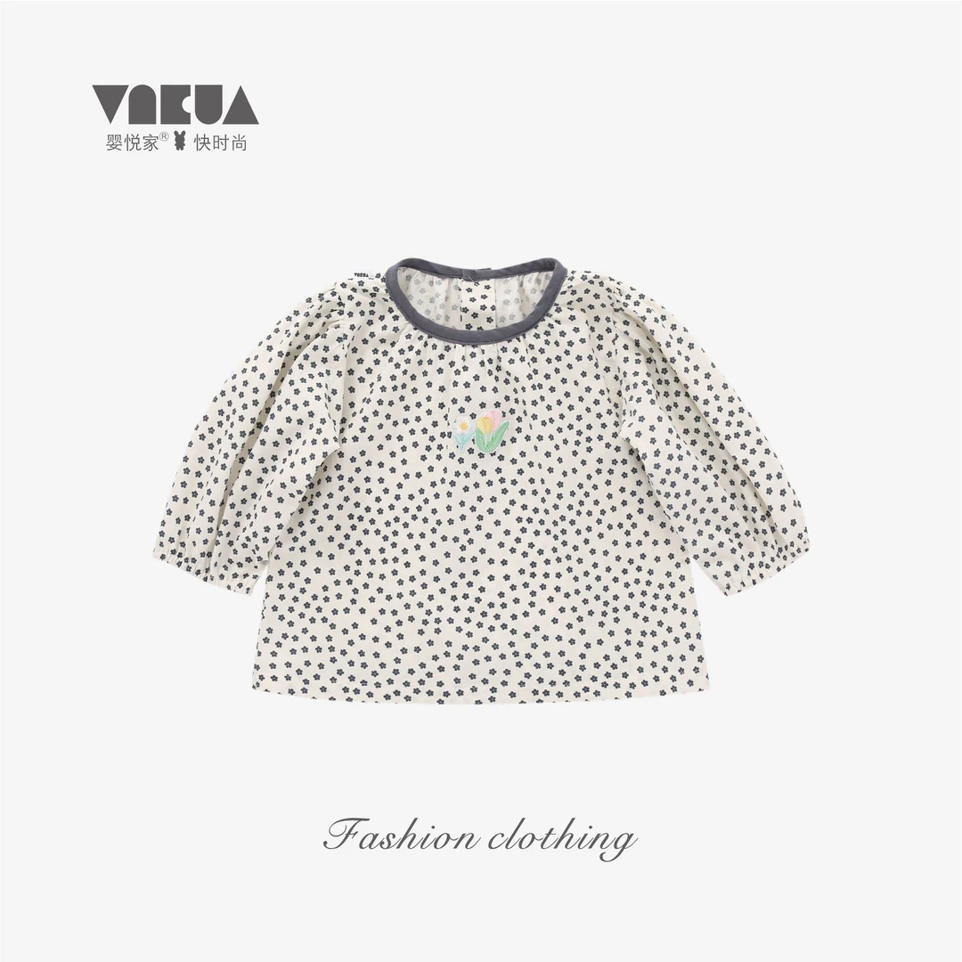 婴悦家春秋款女宝宝时尚波点百搭款漂亮小花娃娃衫上衣 88301