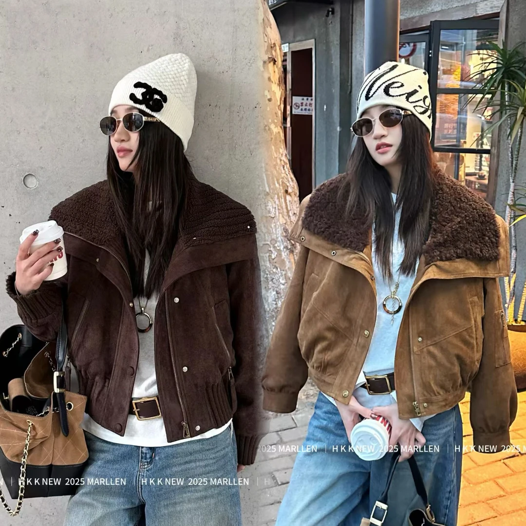 翻领拼接绒羽绒服女士冬季新款韩版宽松百搭休闲保暖白鸭绒外套