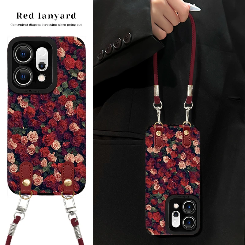 适用OPPOReno14手机壳Reno13Pro红玫瑰12实用数码配件高级感防摔