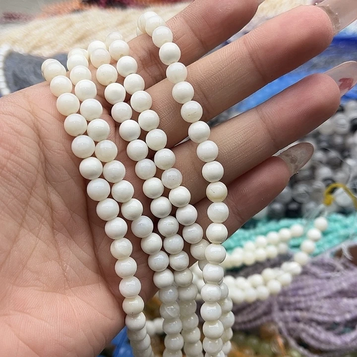 玛瑙/玉髓珠宝半成品未镶嵌一条6mm左右白贝壳