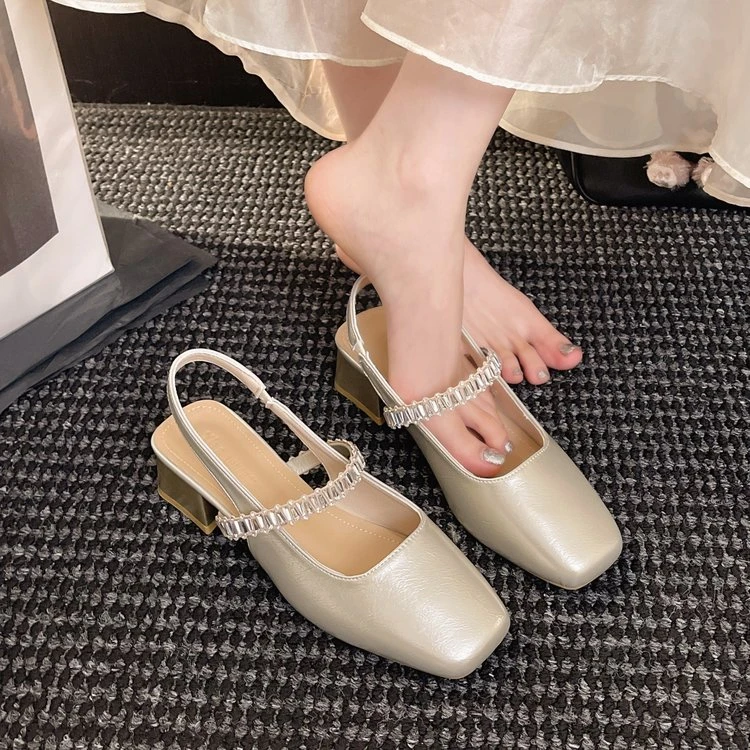 绝美高跟鞋粗跟包头凉鞋女款2025新款夏季配裙子玛丽珍鞋中跟单鞋