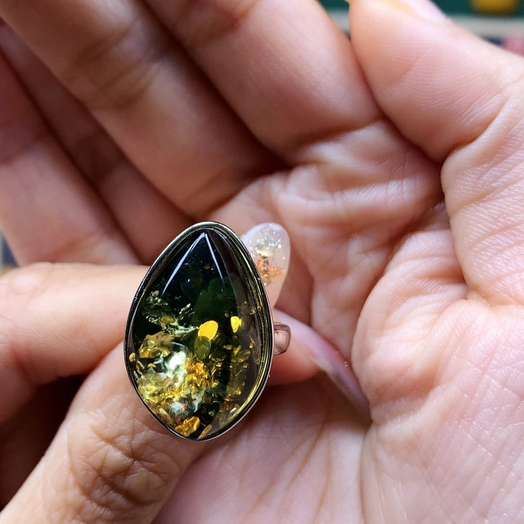 绿珀戒指未镶嵌平****真戒指