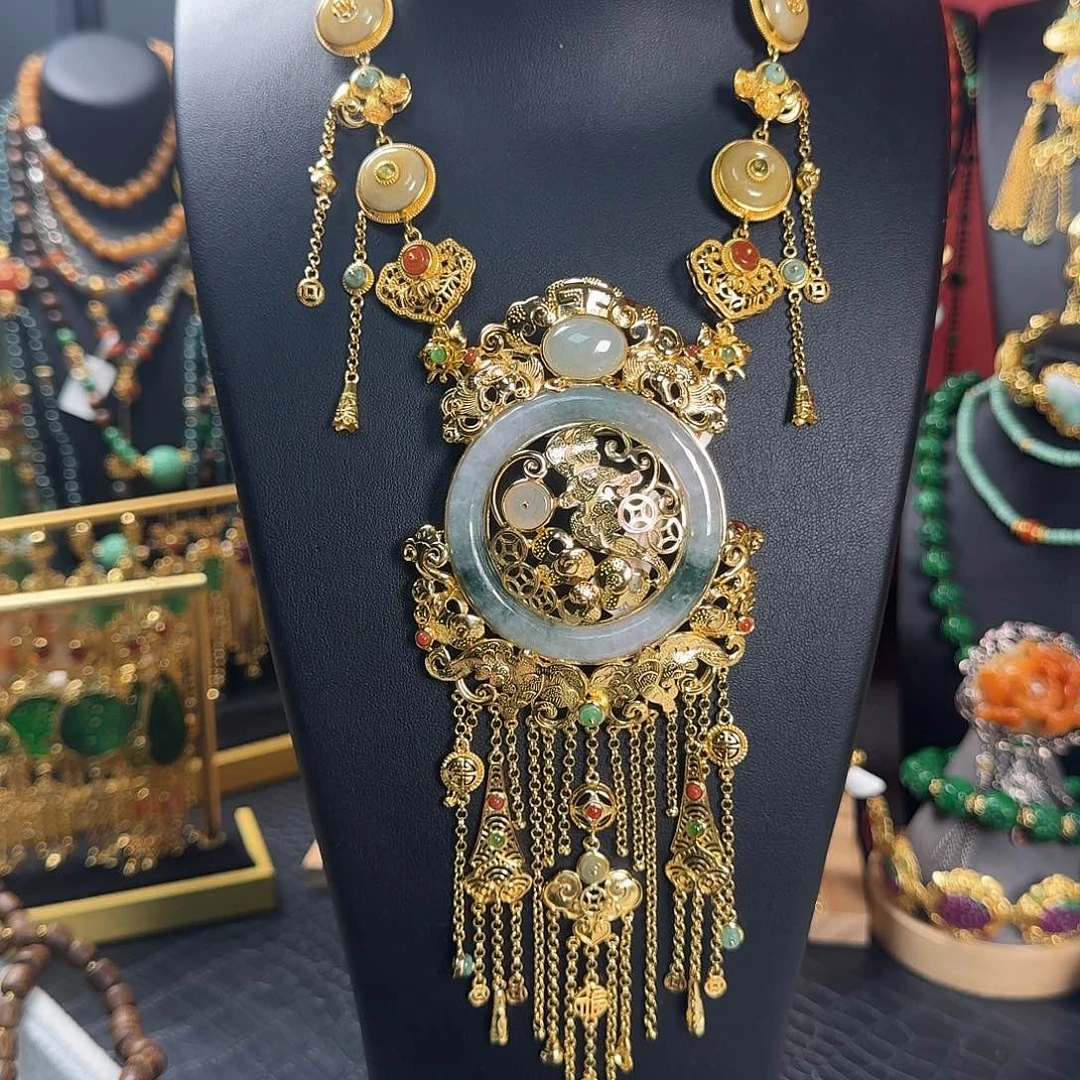 翡翠银S925镀金镶嵌吊坠(不含链)