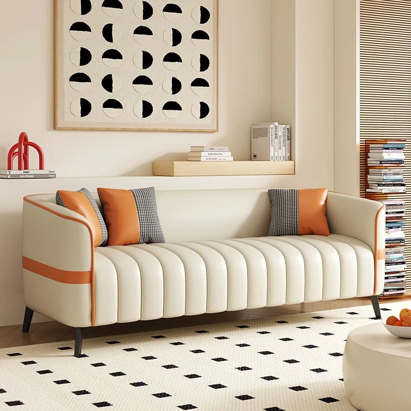 2025年新款意式钢琴键超纤皮拼色免洗沙发客厅现代小户型奶油直排