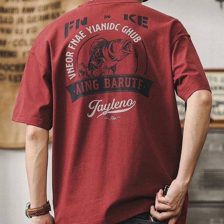 夏季重磅美式复古纯棉短袖宽松大码ins潮流机车印花半袖百搭体恤