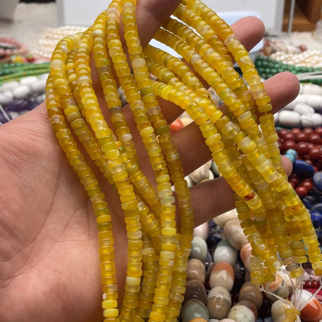 玛瑙/玉髓合金珠宝半成品一条装卡6mm黄玛瑙药片珠深色
