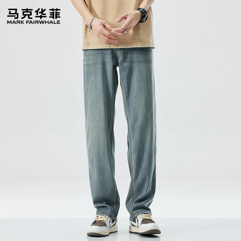 马克华菲莱赛尔天丝牛仔裤男士夏季薄款宽松直筒男款潮牌百搭裤子