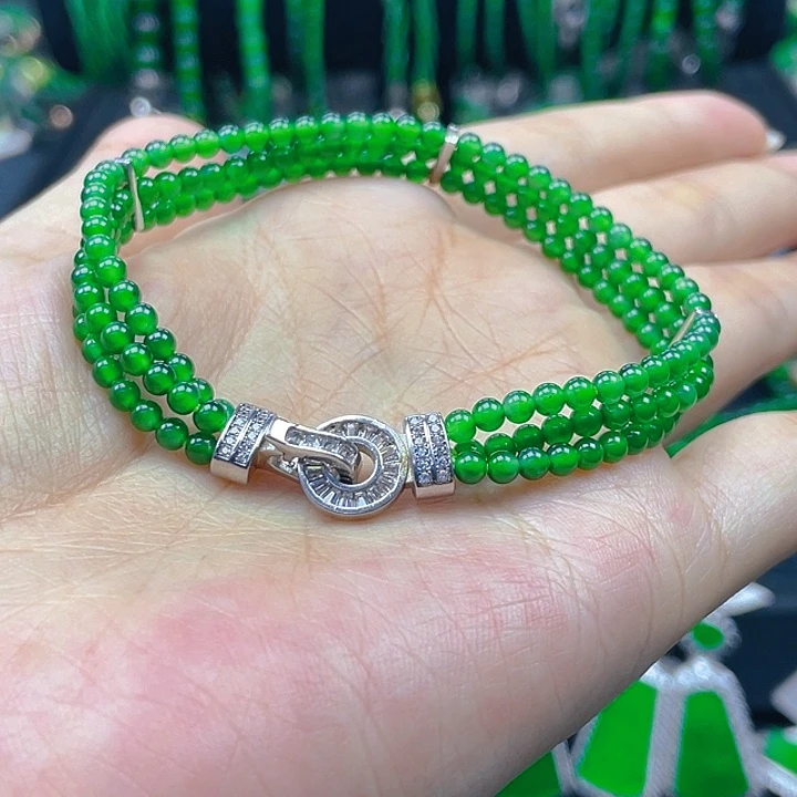 银S925镶嵌手链翡翠天然A货翡翠