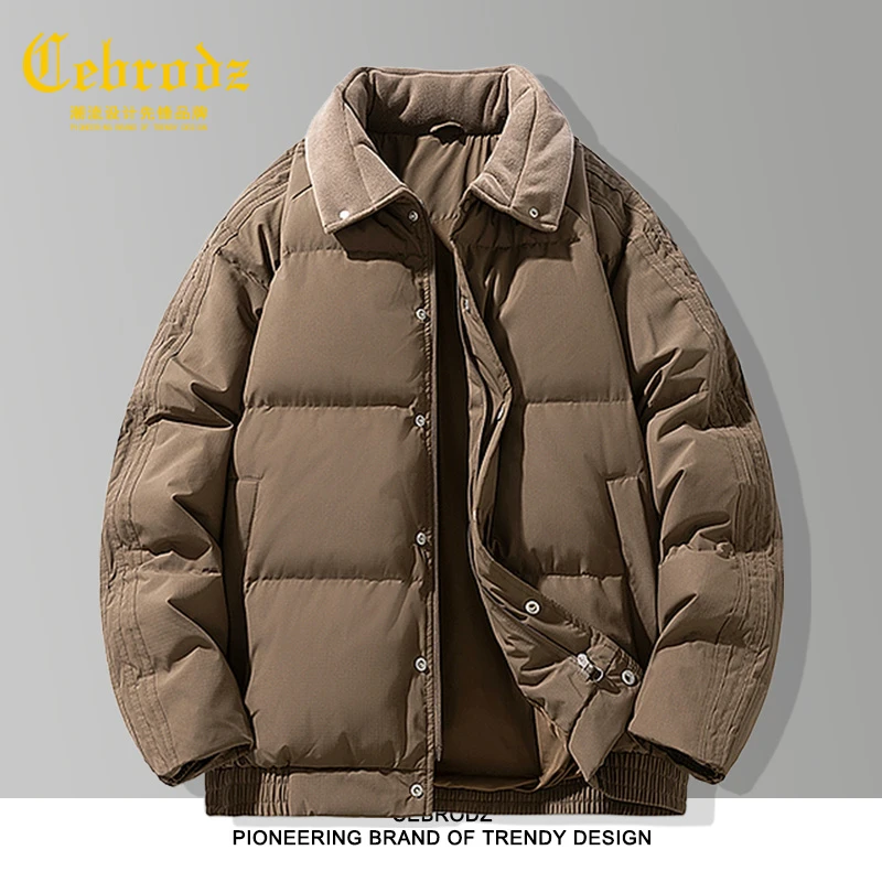 法国Cebrodz男复古日系男士保暖百搭男士休闲外套翻领轻薄羽绒服