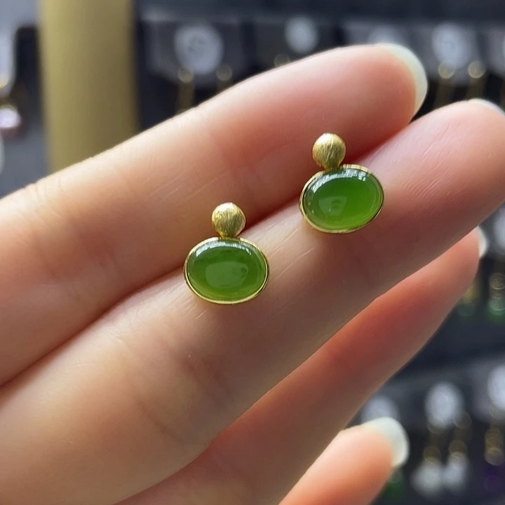 和田玉银S925镶嵌耳饰