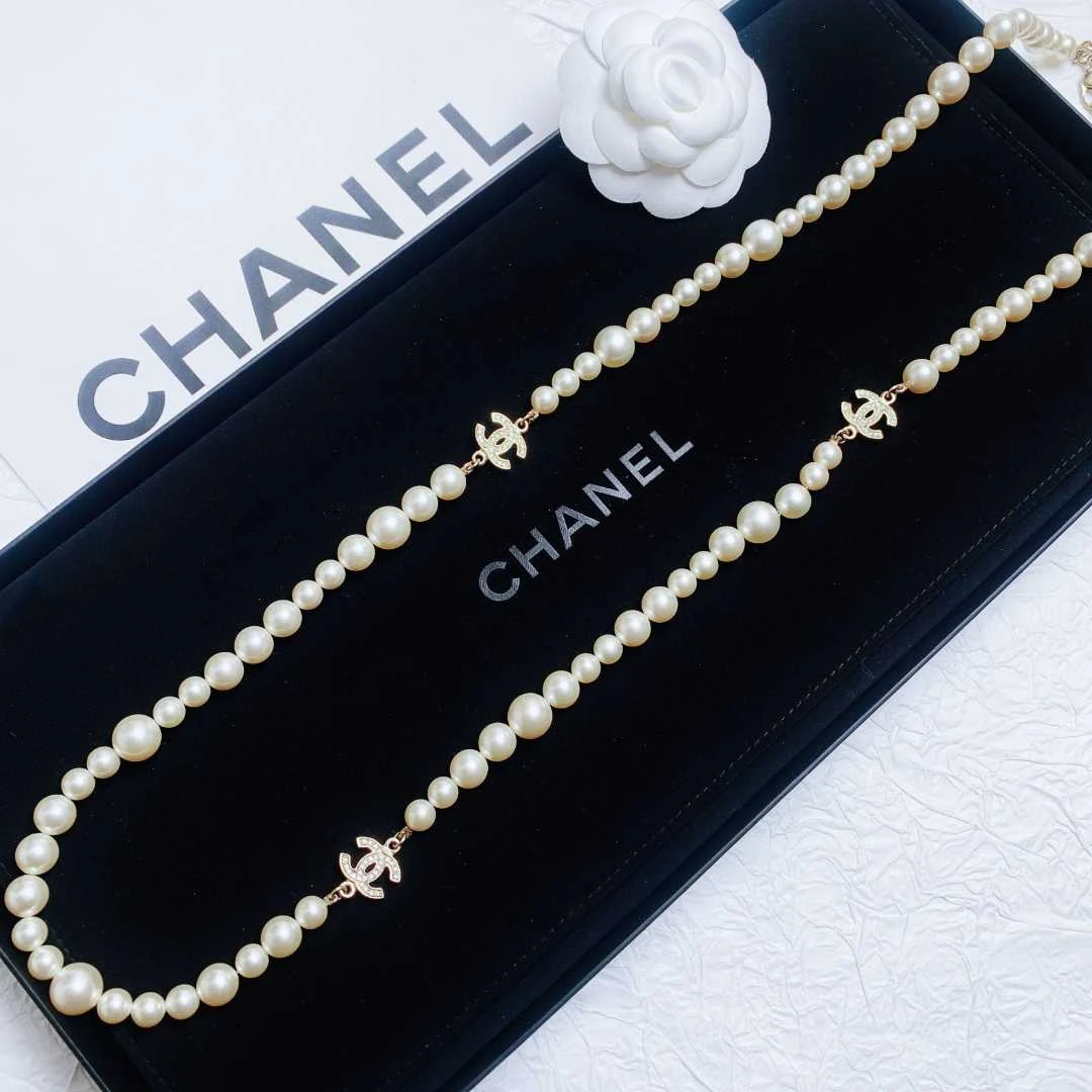 95新 Chanel/香奈儿 柚礼中古/香奈儿珍珠双c项链CG501114