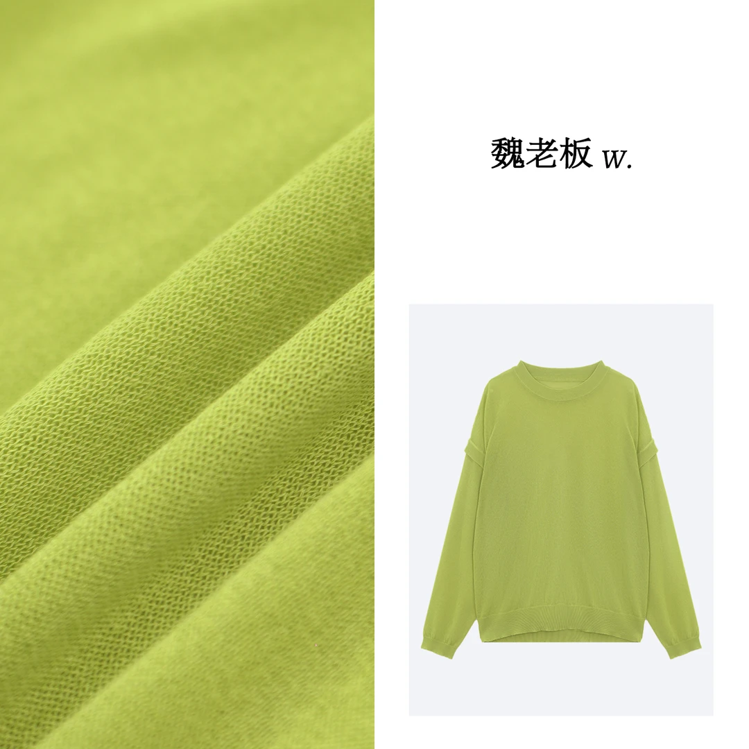 W.Diva【魏老板】夏季极细亚麻混纺纱通勤简约圆领针织衫51Z201555