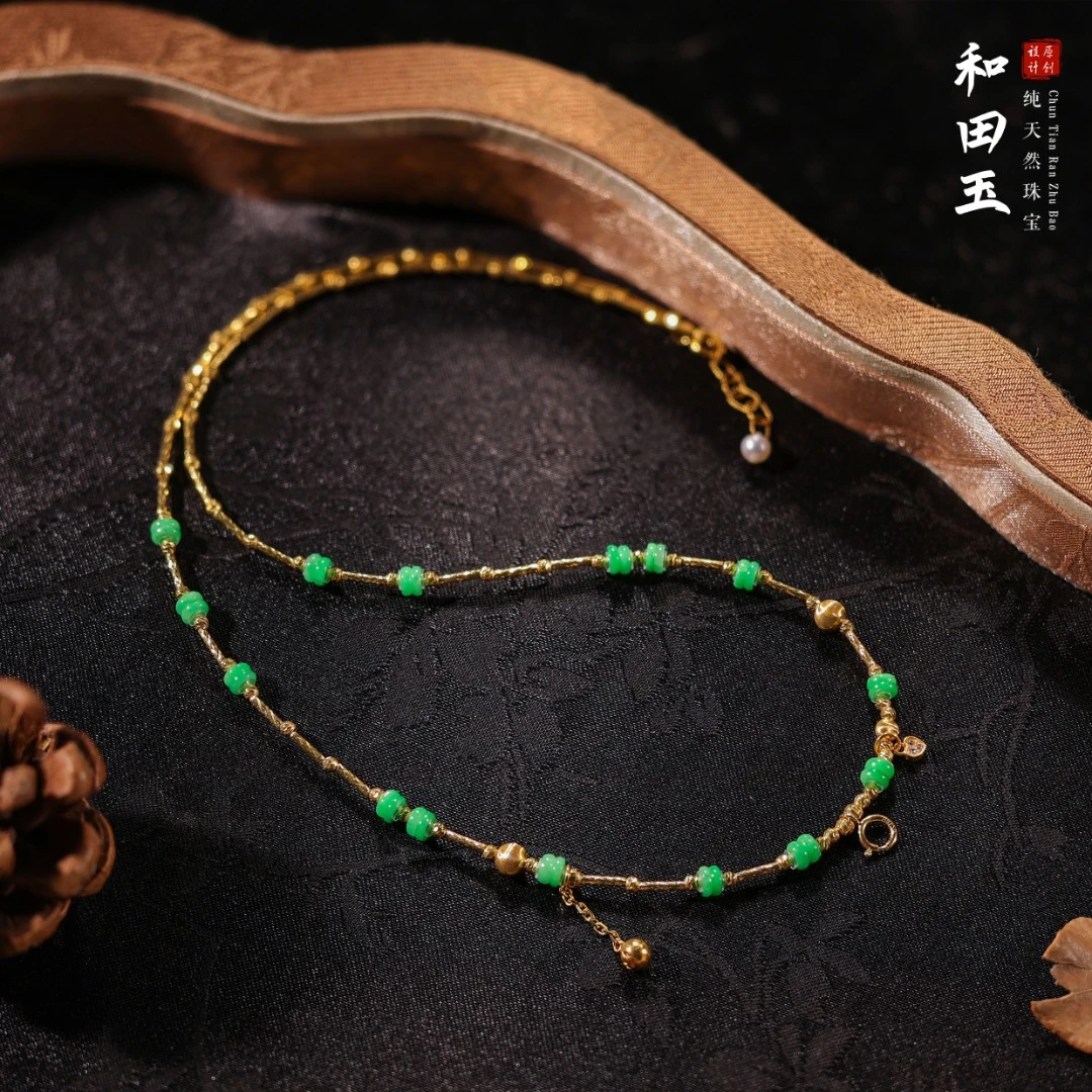 【桃总推荐】diy18k翡翠3mm算盘珠项链/约42cm@@ZY50626015