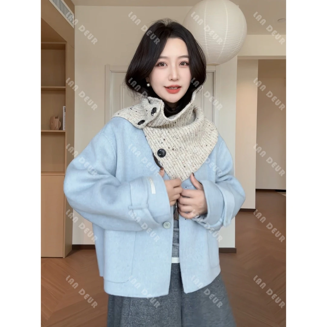 【温柔日落】羊毛山羊绒双面呢气质时尚温柔简约韩系短款毛呢外套女