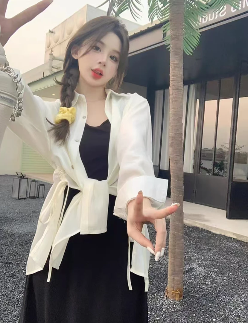 9029大码防嗮衬衫吊带背心连衣裙两件套