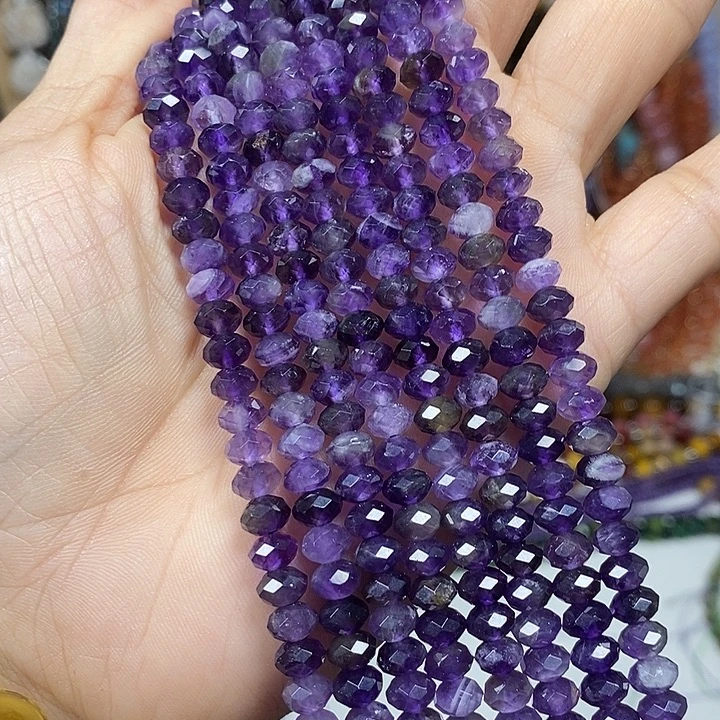 玛瑙/玉髓未镶嵌珠宝半成品天然紫水晶切面车轮卡6mm