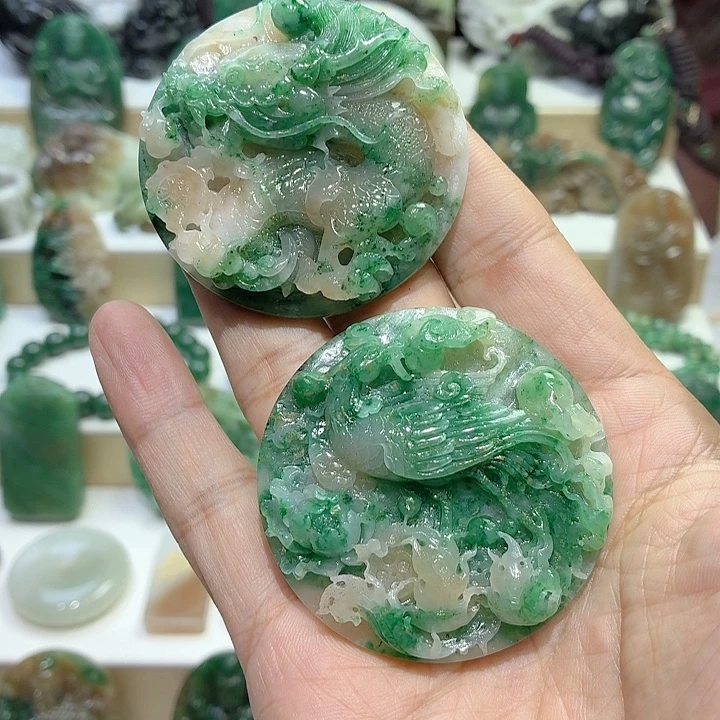 独山玉未镶嵌颈饰龙凤配