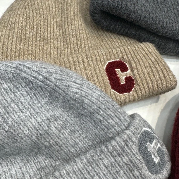 韩冬季C字母百搭毛线帽冷帽男女同款