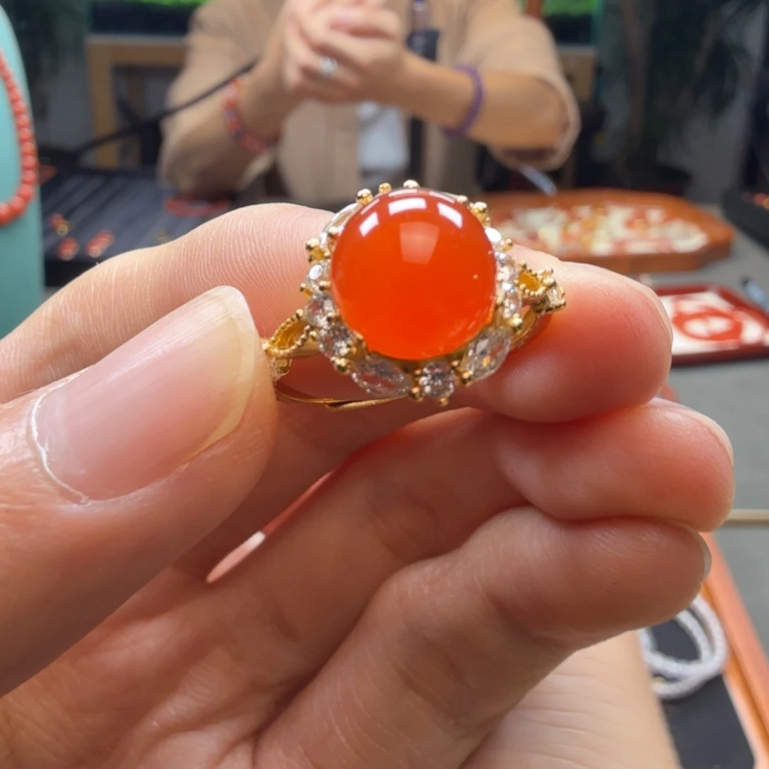 银S925镶嵌冰红戒指南红玛瑙