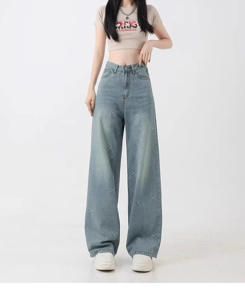 高腰显瘦大码百搭直筒牛仔裤女2025春季新款胖mm宽松直筒裤子