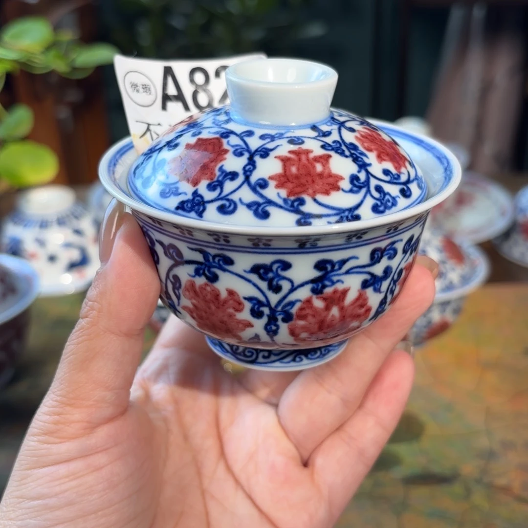 孤品福利青花手绘盖碗