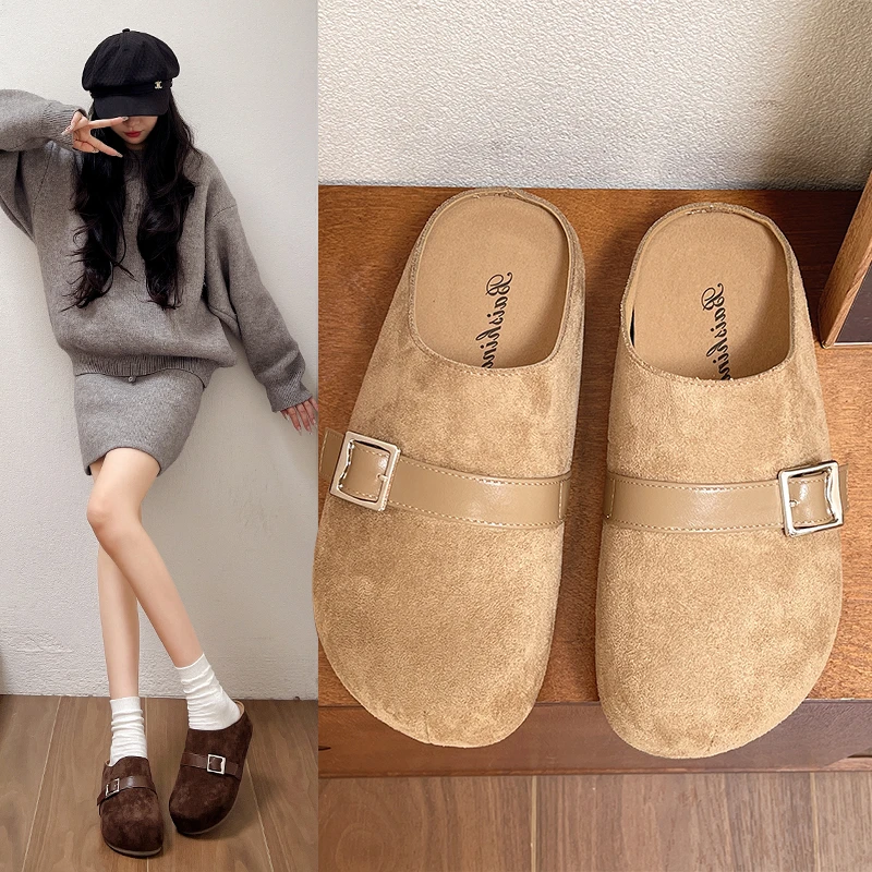 5cm增高踩屎感软底勃肯拖鞋女2025秋季新款防滑一脚蹬复古风拖鞋