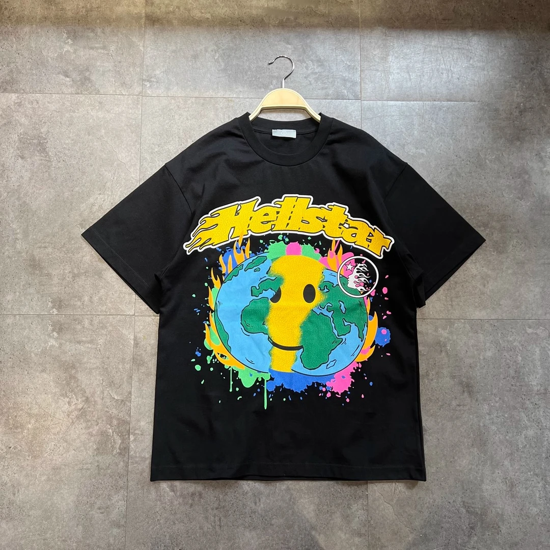 夏季大码300斤小领口龟裂卡通美式宽松时尚嘻哈街头滑板T恤短袖男