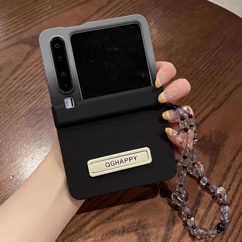 适用华为purax手机壳折叠屏高级感黑灰渐变字母支架个性时尚挂链