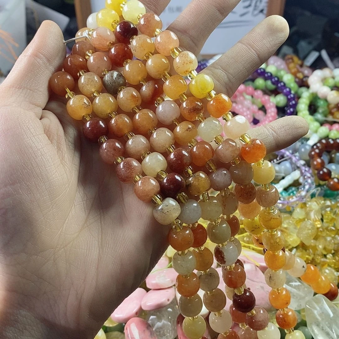 玛瑙/玉髓珠宝半成品未镶嵌一条天然8×10金丝玉老型珠