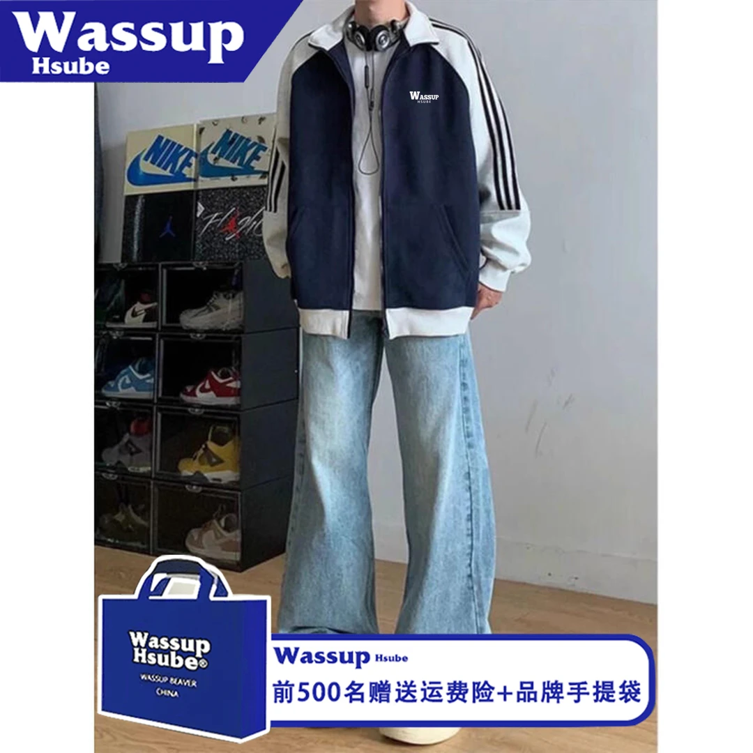 WASSUP HSUBE宽松潮流简约印花艺术字母拉链长袖秋冬立领情侣上衣