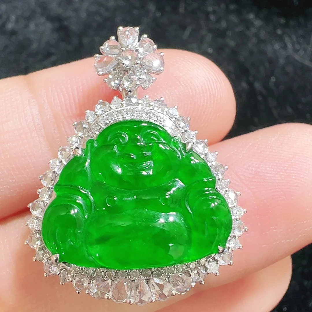 翡翠18K金镶嵌吊坠(不含链)