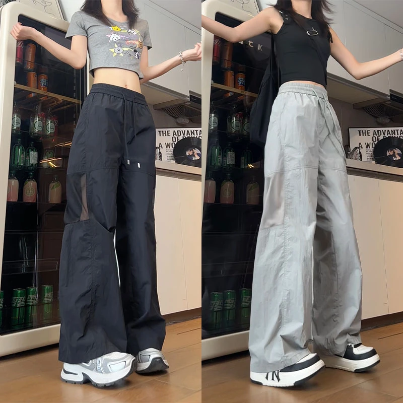 夏季薄款网格透气直筒速干裤休闲运动网纱宽松户外凉感工装裤子