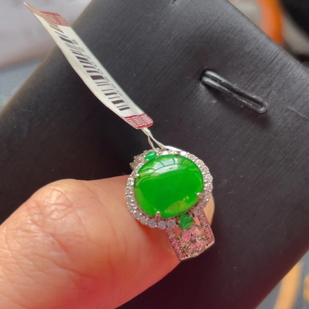 翡翠银S925镶嵌颈饰戒指