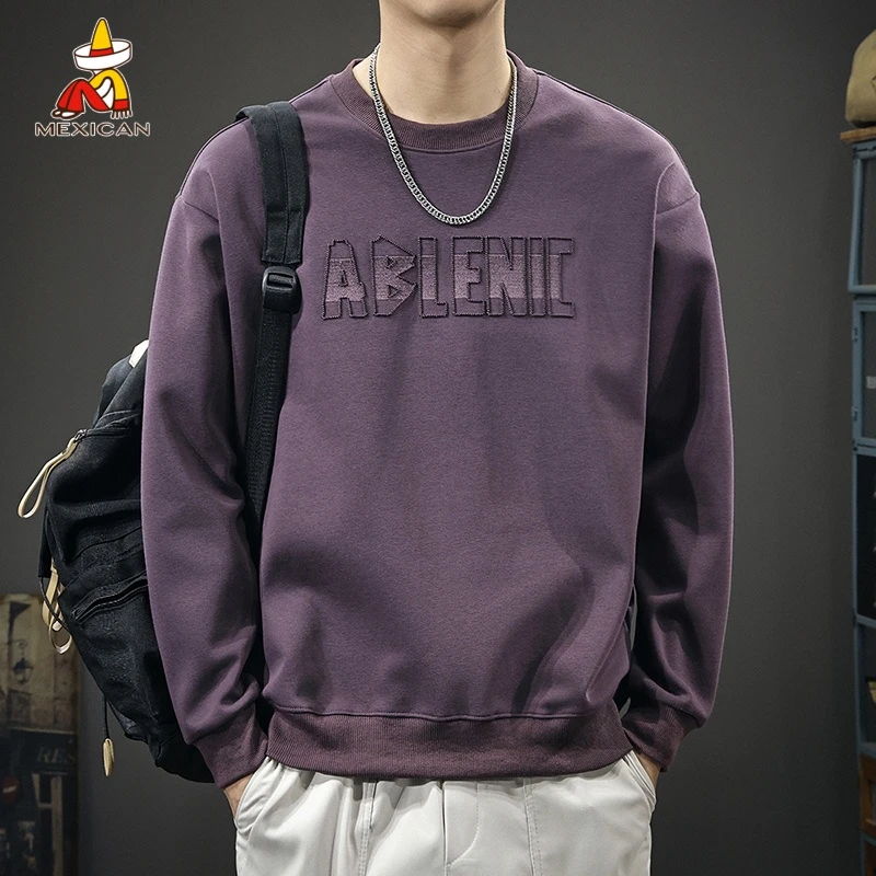 Mexican/稻草人美式休闲圆领卫衣男款秋季宽松百搭无帽长袖T恤潮