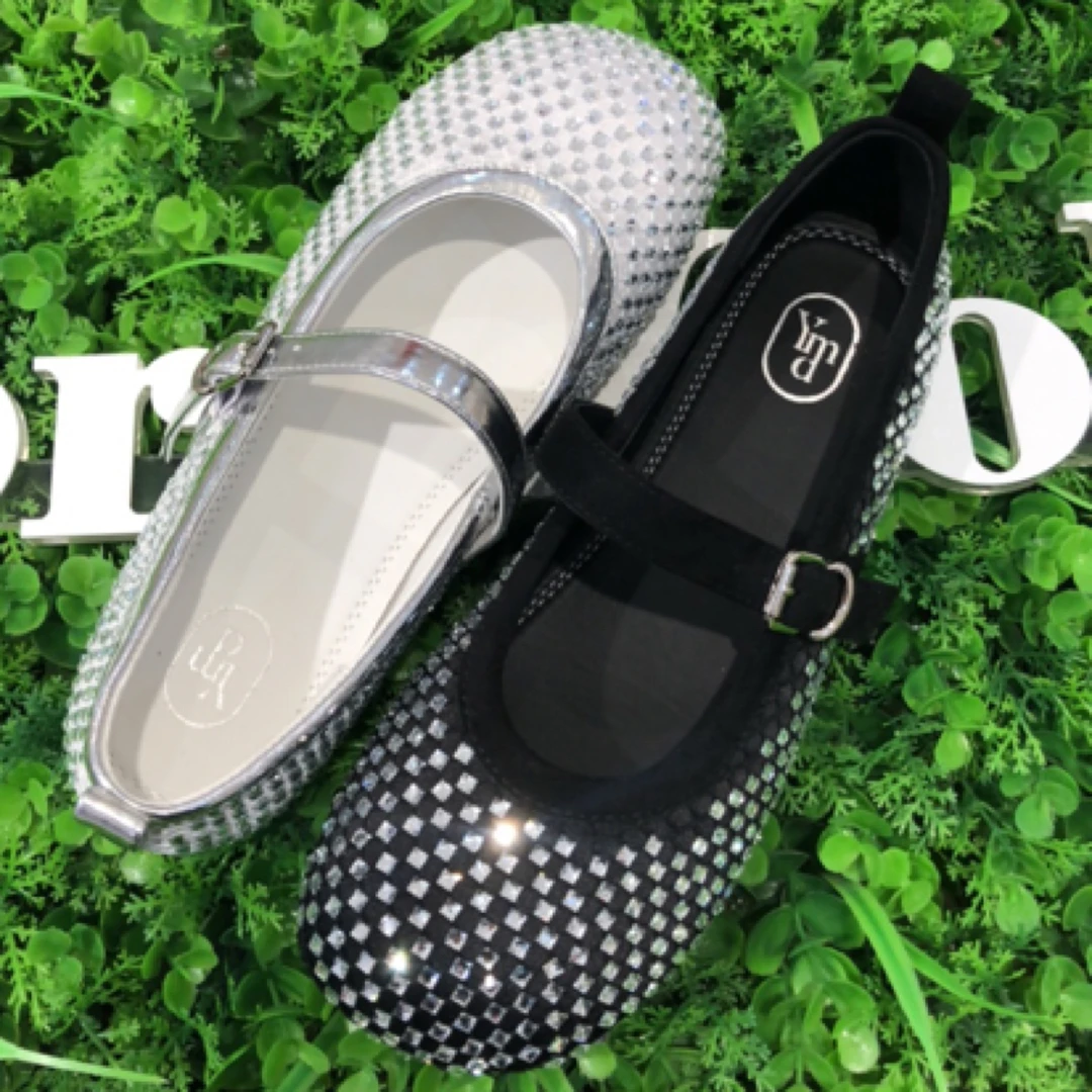 逸869-2时尚水钻单鞋女浅口一字扣平底玛丽珍鞋