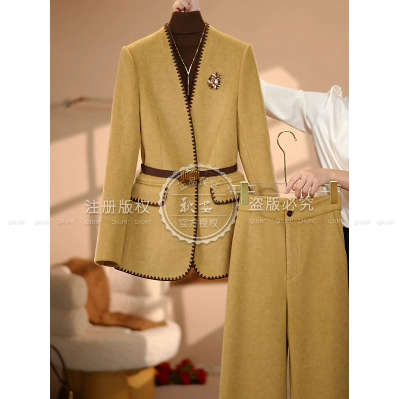 【木木衣橱】2025秋冬新款姜黄色高级简约设计师系列修身西装外套