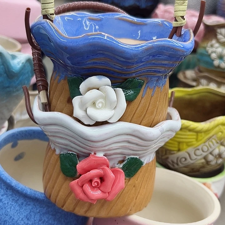 多肉绿植陶瓷花盆9.9包邮，有孔