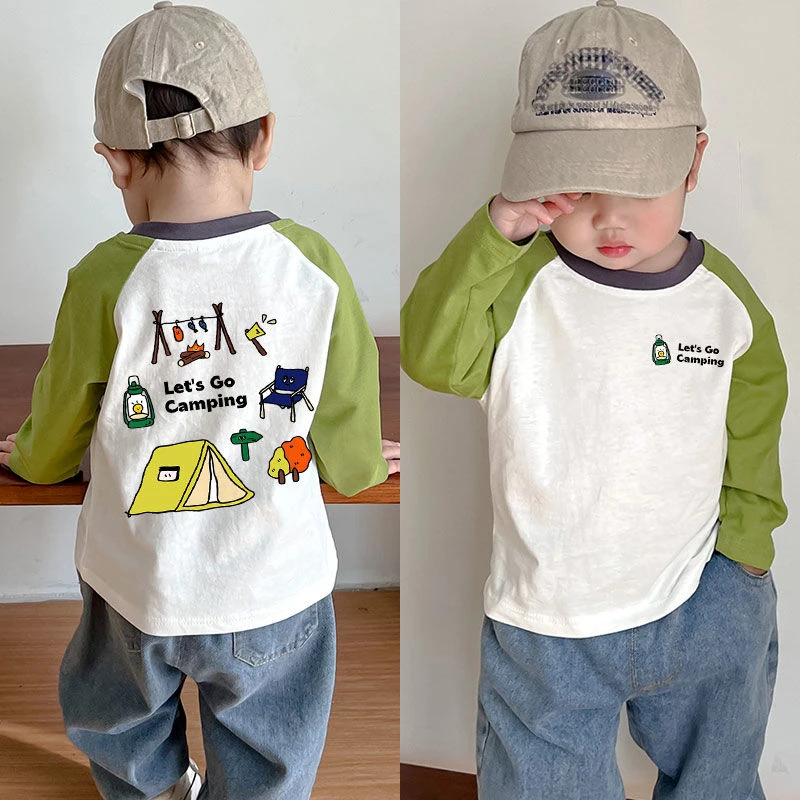 2025新款潮流T恤中小童纯棉男童长袖秋季宝宝打底春秋撞色上衣