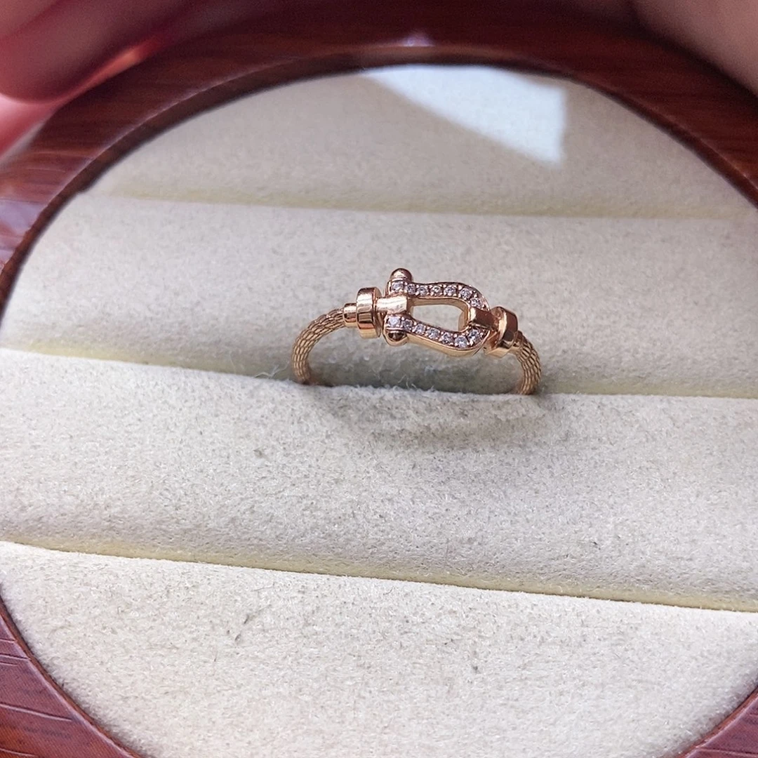 钻石戒指/指环18K金镶嵌小马蹄戒指k玫14