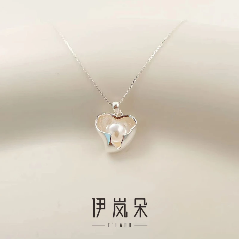 坠链均925银 伊岚朵【设计师】爱心珍珠项链｜大码胖mm尺寸女锁骨链