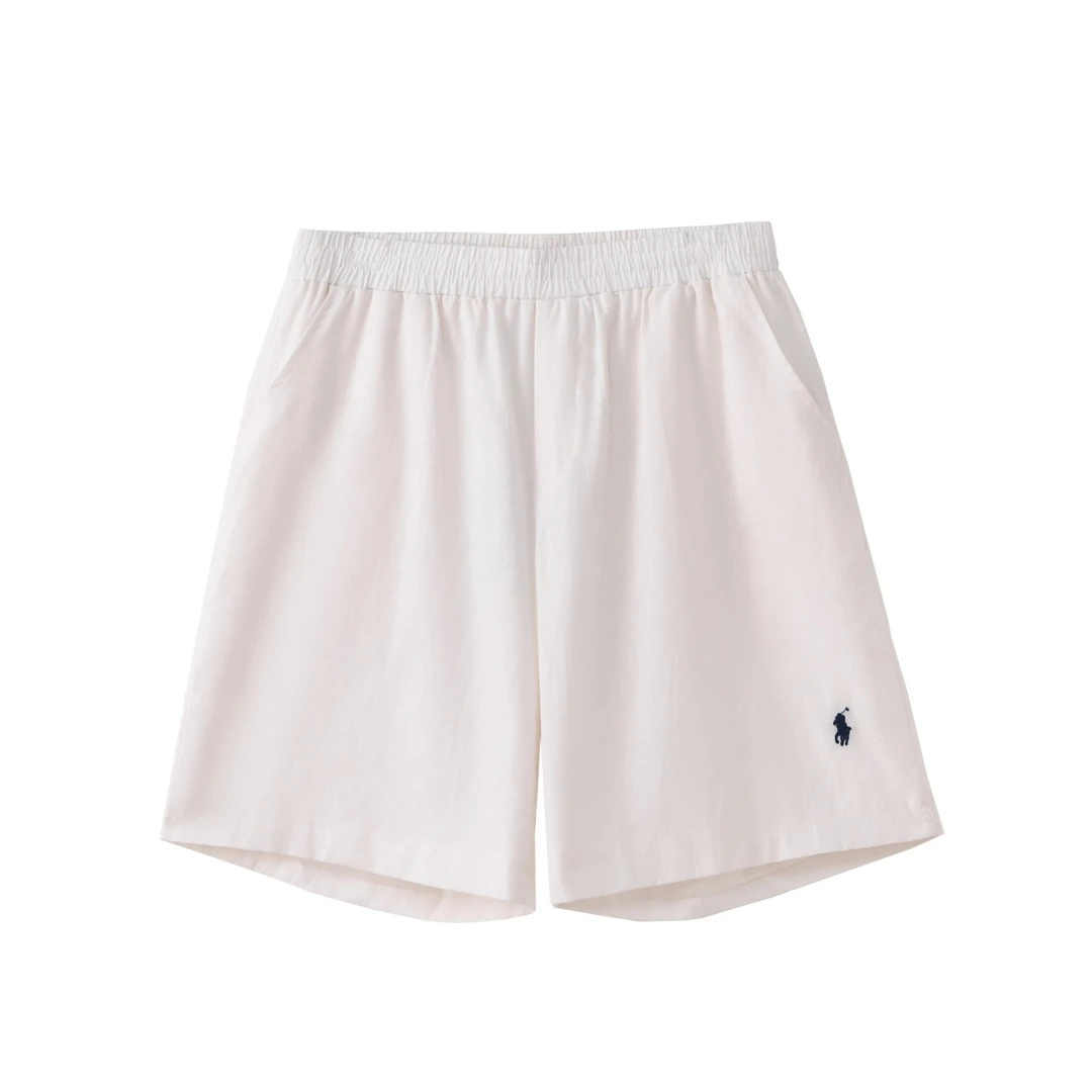 亚麻休闲短裤 小马刺绣五分裤百搭防晒老钱【25SS-224】
