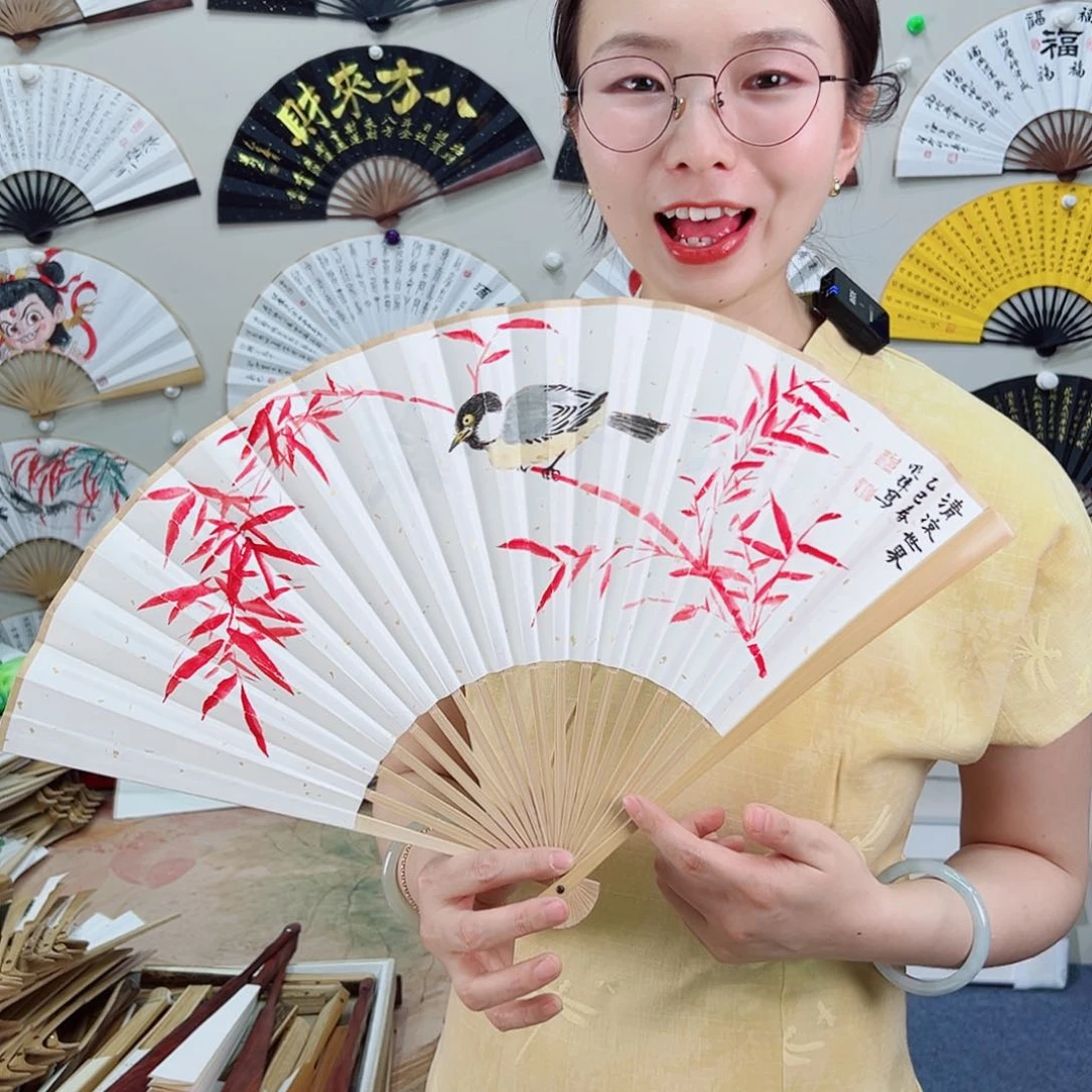 书法九五寸玉竹-文玩扇-手写-粘好发出