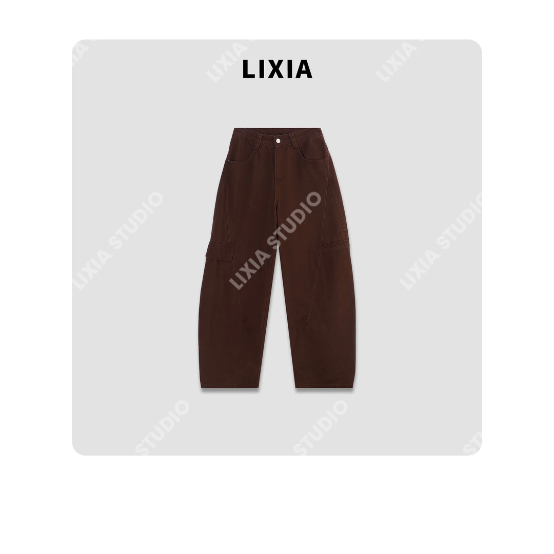 LIXIA【落叶与诗】休闲时尚风工装弯刀长裤休闲裤-D9918