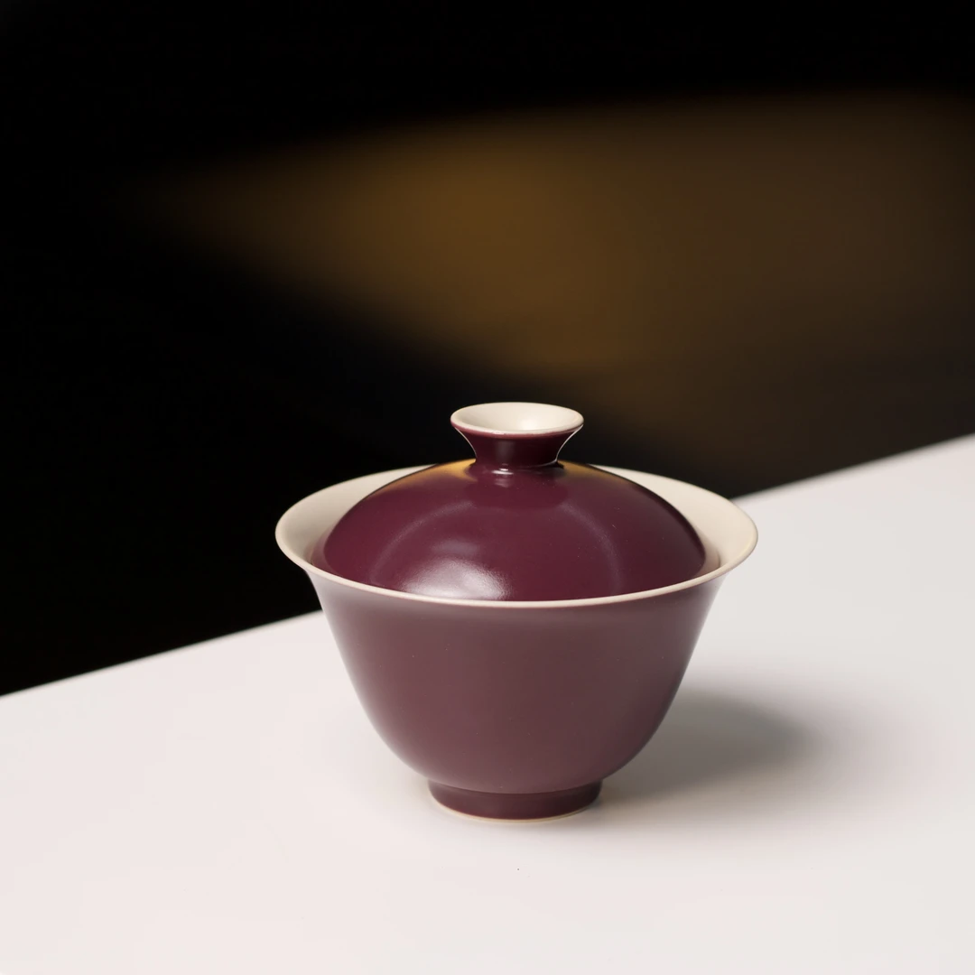 舒月 景德镇原矿高温单色釉洛苏紫色枢府釉盖碗 茶道茶具 140cc